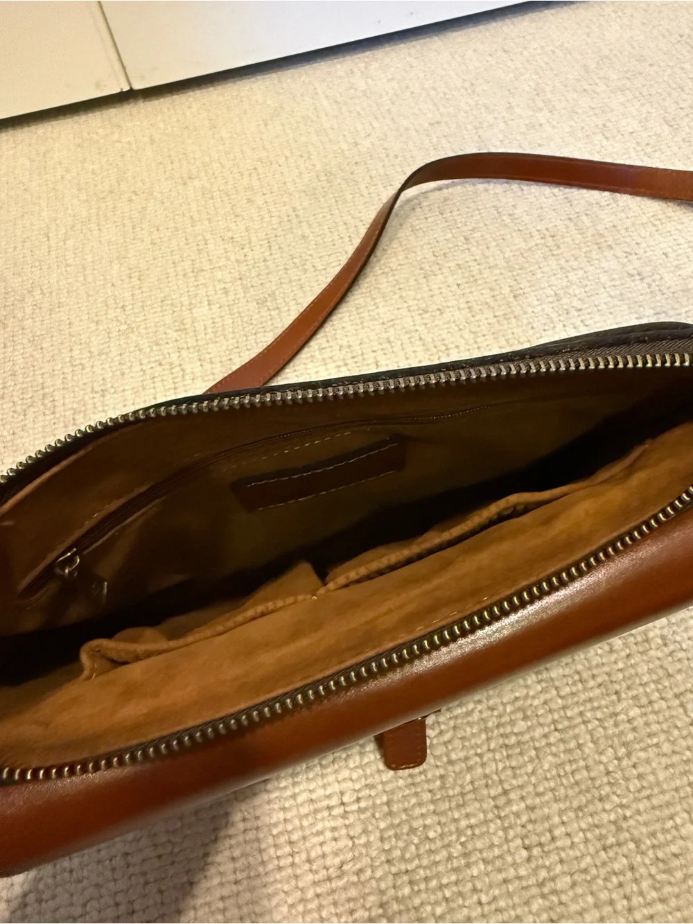 Patricia Nash Cognac Brown Leather Crossbody with Front Buckle